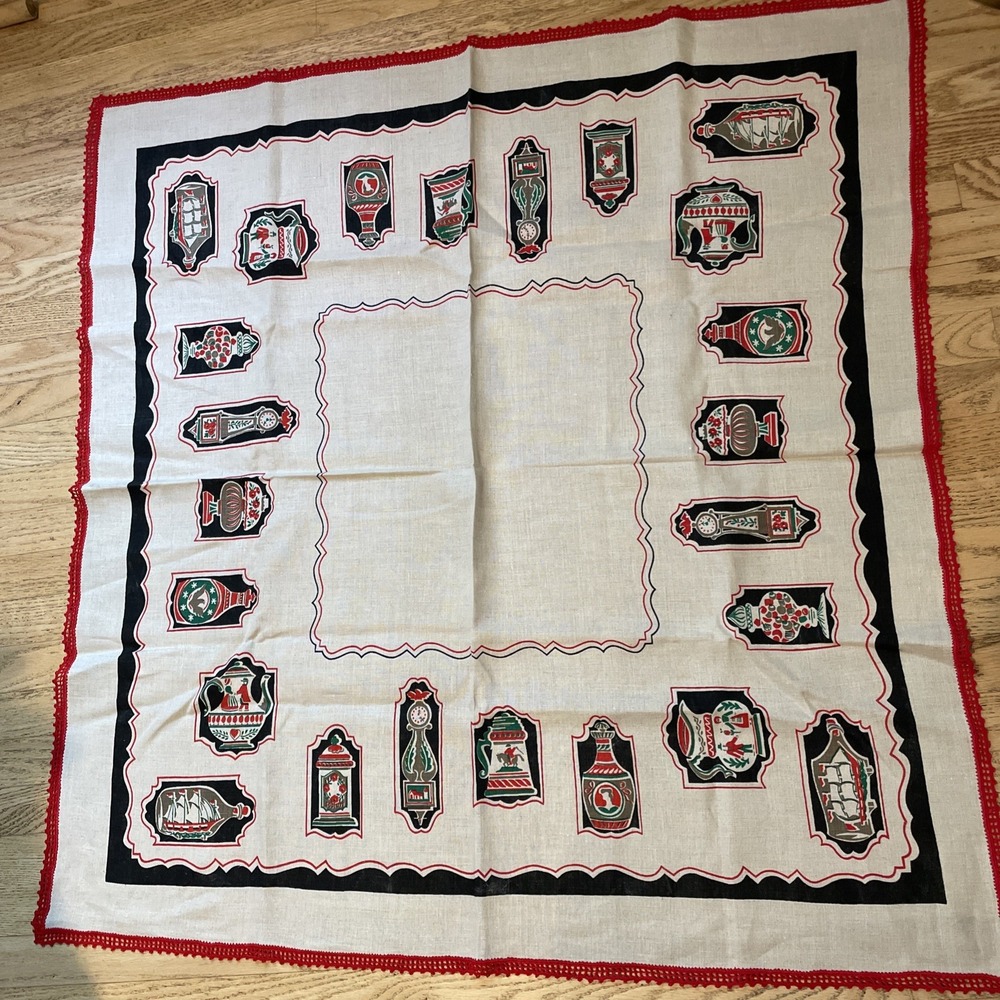 Bucilla Treasure Hunt Vintage Square Card TableCloth Embroidery Teapot 38‎ X 38